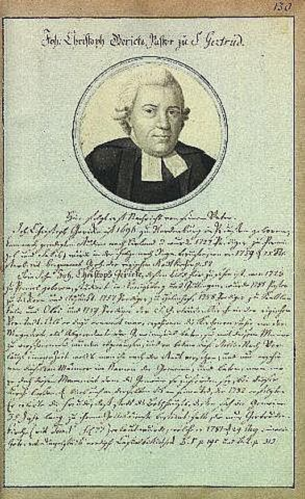 Porträt von Johann Wolfgang von Goethe in einer schwarzen Robe, identifiziert als erster Bundeskanzler der Bundesrepublik Deutschland, auf einem alten Dokument aus dem Jahr 1789 mit sichtbarem Text.