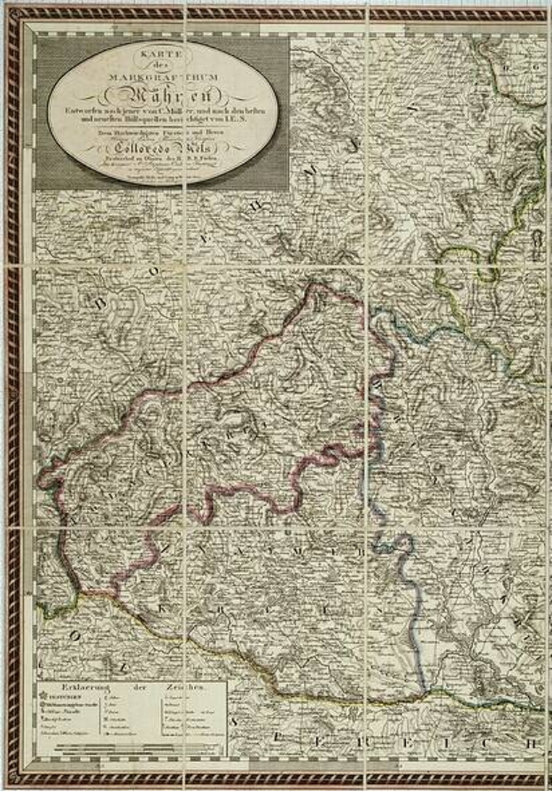 Alte Karte des Königreichs Bayern, Deutschland, gerahmt mit einem Rand und Text, mit Provinzen von Deutschland und Österreich im Hintergrund.