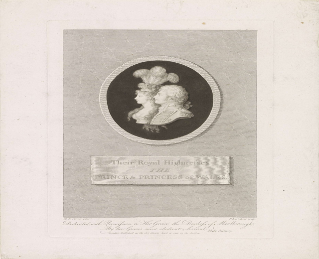 Schwarzes-weißes Bild eines Papiers mit einem Foto des Prinzen und der Prinzessin von Wales neben Text.