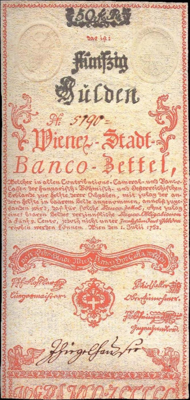 Alte deutsche Banknote aus Österreich, Nennwert 5 Pfennig, datiert auf 1892, mit rot-weißer Gestaltung auf schwarzem Hintergrund.