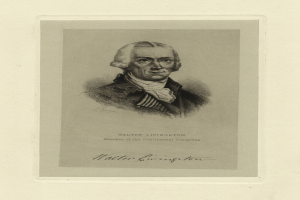 Ein Schwarz-Weiß-Porträt von Walter Livingston, ein Mann im Anzug mit ernstem Gesichtsausdruck, mit Text unten im Bild.