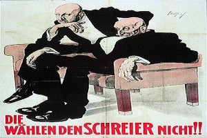 Ein deutscher Propagandaplakat für die Nazi-Partei mit zwei Männern auf einem Sofa mit Text, der Informationen über die Partei enthält.
