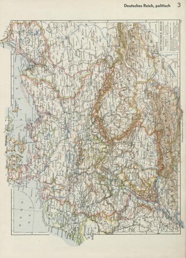 Eine Karte von Deutschland aus dem 19. Jahrhundert, die die politischen Teilungen zeigt, auf altem Papier gedruckt mit Text oben und unten.