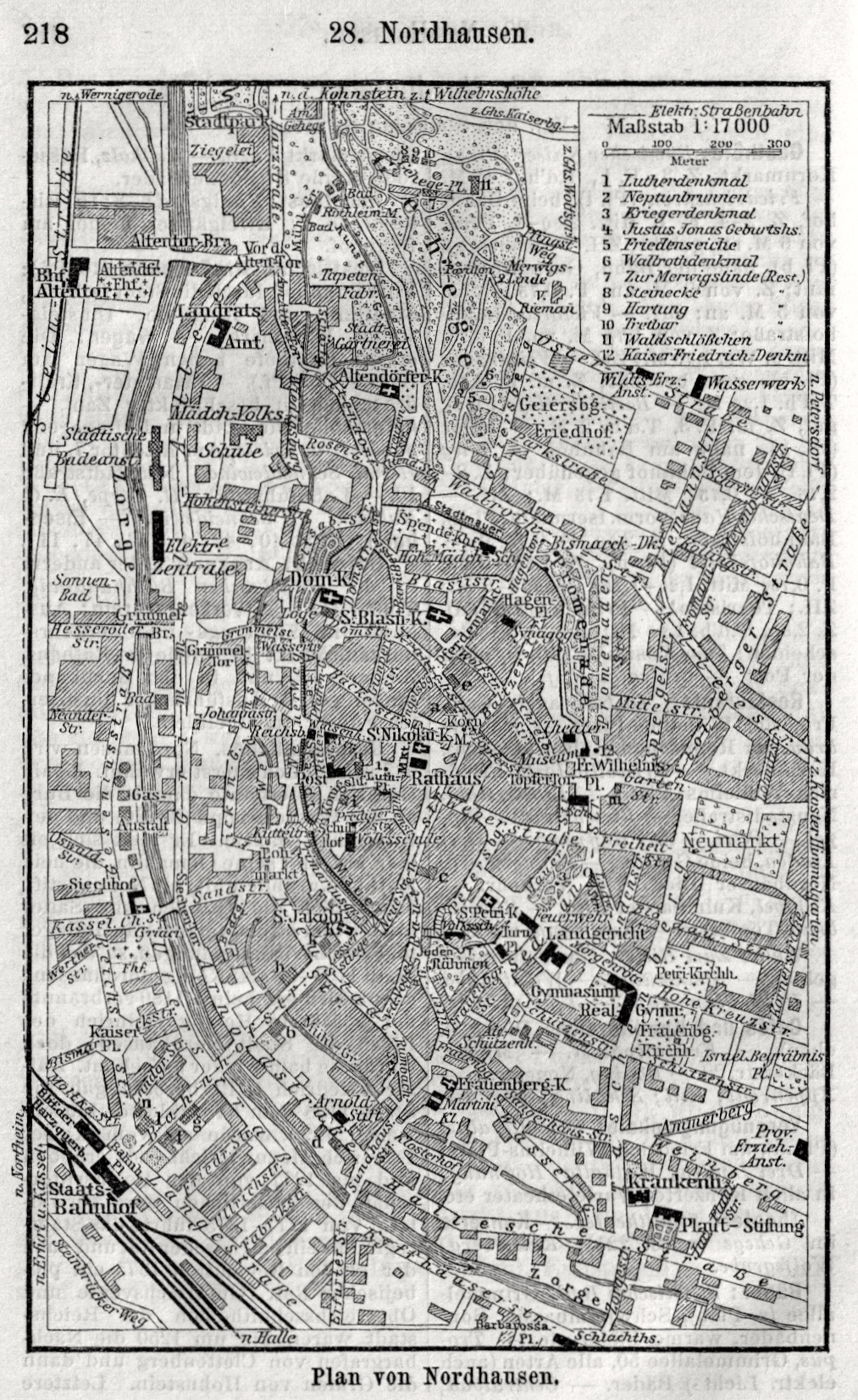 Eine detaillierte Schwarz-Weiß-Karte von Nordhausen, Deutschland, mit Text, der einen umfassenden Überblick über das Gebiet bietet.