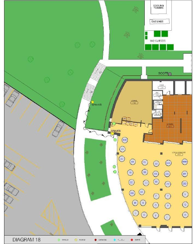 Detailierter Lageplan einer neuen Schule mit Räumen, Fluren und Campus-Einrichtungen sowie begleitendem Text zur Beschreibung der Klassenzimmer, Schülerkapazität und Annehmlichkeiten.