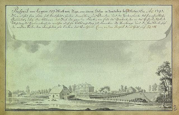 Eine alte Buchseite mit einer Zeichnung eines Schlosses in einem Feld umgeben von Häusern, Bäumen und Himmel, mit Text über die Belagerung von Nürnberg im Jahr 1793.