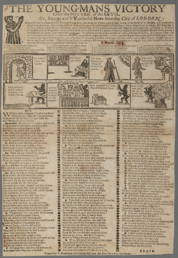 Ein siegprunkvolles Blatt mit fetter Schrift und detaillierten Illustrationen von entschlossenen jungen Männern.