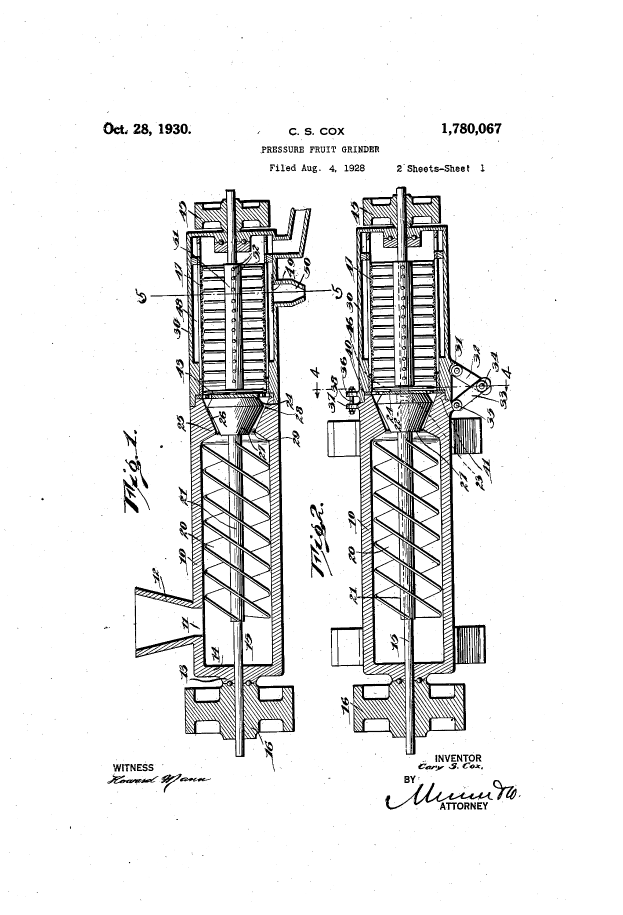 Eine Zeichnung Eines Geräts Mit Dem Text "US Patent 1,780,077" Und "Patent Für Eine Hydraulische Pumpe" Auf Einem Weißen Hintergrund.