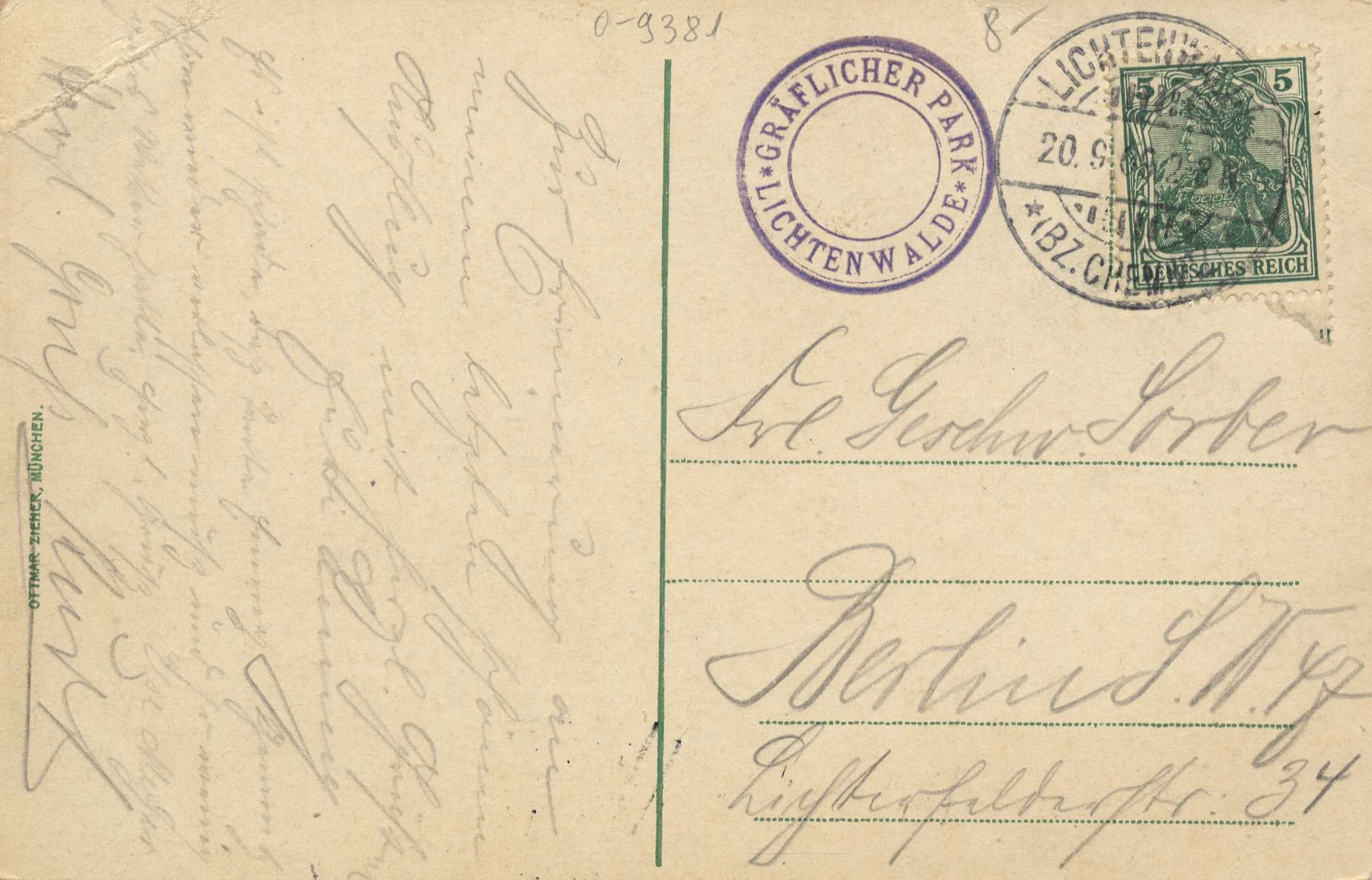 Alte Postkarte mit einer Briefmarke, die "Lichtenwald, Deutschland - Cover nach Deutschland" lautet, mit handgeschriebenem Text und zwei zusätzlichen Briefmarken in der oberen rechten Ecke.
