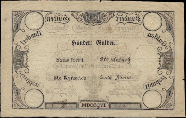 Alte deutsche 100-Pfennig-Banknote mit Abbildung eines Mannes auf schwarzem Hintergrund und Text '100 Pfennig.'